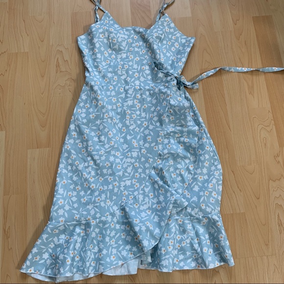 Blue Floral Faux Wrap Dress - Picture 2 of 10